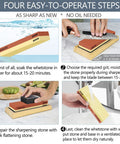 Guide on using the Pro Knife Sharpening Stone Kit with 4 sided grit, bamboo base, honing setup, and polishing for tools.