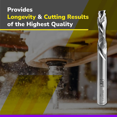Up Down Compression Carbide Spiral Router Bit Set One Quarter Inch Diameter One Inch Cutting Length shown near wood router