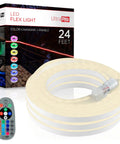 24Ft Color Changing LED Light Strip For Indoor And Outdoor Use With Linkable Neon Rope Lights Plug In Convenience and RF Remote