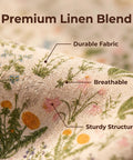 Close-up of premium linen blend fabric with wild floral pattern highlighting durable, breathable, and sturdy features for Six Piece Wild Floral Fabric Storage Cubes With Handles Solid Collapsible Bins For Cube Shelves Top Tier Closet Organizers Fresh Floral Vibes To Toss Gear And Stay Chill.