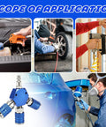 Quarter Inch NPT 3 Way Air Hose Splitter With Quick Connect Fittings in use in a garage with three tools connected