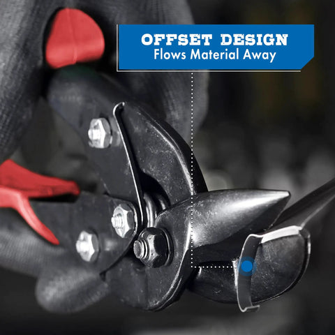 Blackout Series Left Cut Offset Aviation Snips For Straight And Tight Left Cuts Tinner Shears, Heavy Duty Aviation Snips With Molybdenum Alloy Steel Blades, Austempered, Black Oxide Coated, Made In USA