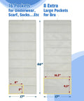 Must Have Double Sided Hanging Closet Organizer With 24 Pockets For Bras And Underwear Eight Extra Large Bra Pockets And Sixteen Standard Pockets Rotating Hanger Durable Mesh Fabric Gray 1 Pack shown with measurements.