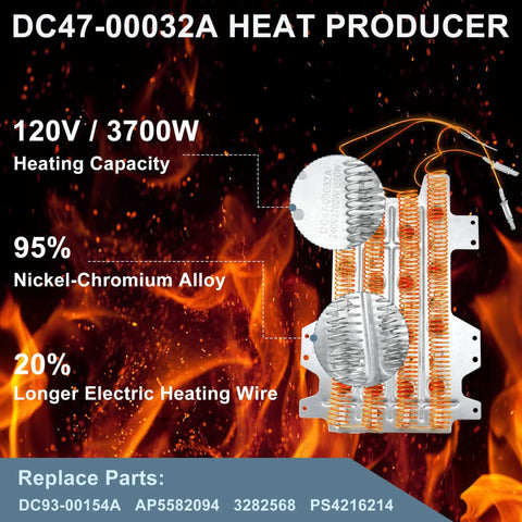 3 Wire Dryer Heating Element Kit Replacement With Thermal Fuse And Thermostat For Samsung Dryers, includes coils and parts