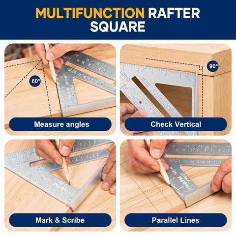 Killer Combination Square And 12 Inch Rafter Square Carpenter Tool Set Rocking Aluminum Alloy for measuring angles and checking vertical.