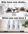 Two images comparing one generic touch up paint with the Three Shade Matte White Touch Up Paint Kit For Cabinets Walls Doors And Furniture.
