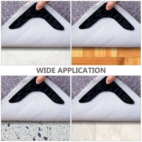 Never Curl No Slip Carpet Stickers 4 Pack Keep Area Rugs Flat And In Place On Hardwood Tile Or Mats Prevent Slips And Trips
