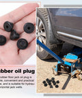 Bulk 12 Pack Rubber Jack Oil Plugs, Flat Head Hydraulic Filler Bung For Oil Reservoir Hole shown with tools in use