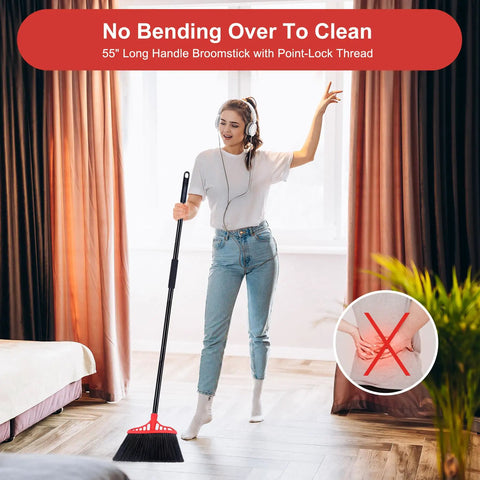 Beefy Heavy Duty Angle Broom With 55 Inch Adjustable Iron Handle And Stiff Bristles For Indoor Outdoor Cleaning In Use