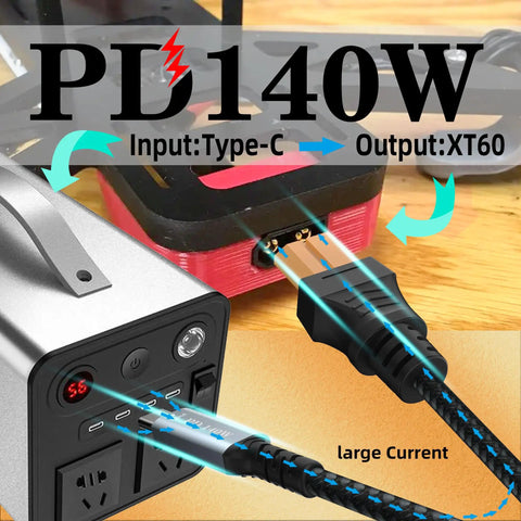 3.3-Foot USB C To XT60 Charging Cable With Nylon Braided Build, 140W Fast Charging Up To 28V 5A connected to power station