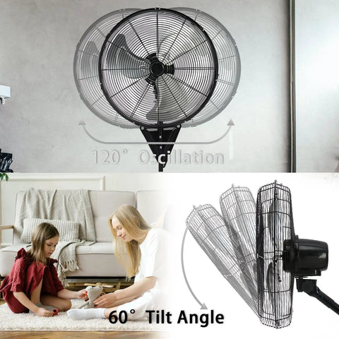 Two Pack 20 Inch Wall Mount Fan With Beefy 7100 CFM Airflow Industrial Oscillating Fans 3 Speed Adjustable Tilt High Velocity