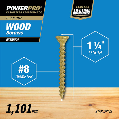 Exterior Wood Deck Screws Heavy Duty Bronze Eight Gauge One And One Quarter Inch Self Starting Tip With T25 Star Bit Included