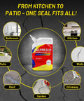 Pro Grade Heavy Duty Concrete Crack Filler Caulking Sealant Kit For Driveways, Quick Dry Waterproof Repair shown with various usage areas.