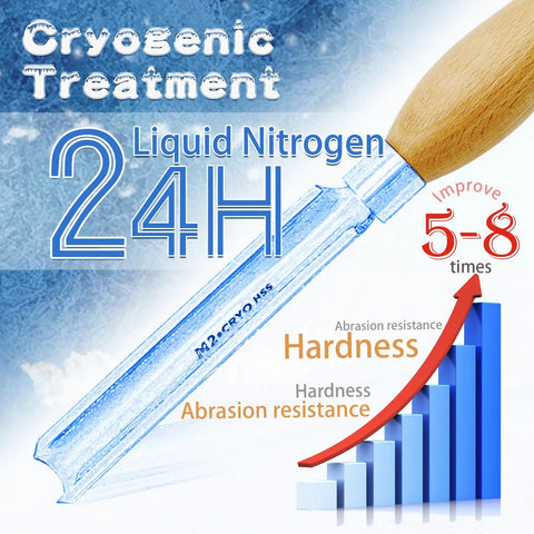 1 Inch Cryo Treated M2 HSS Roughing Gouge For Woodturning showing liquid nitrogen treatment benefits and durability