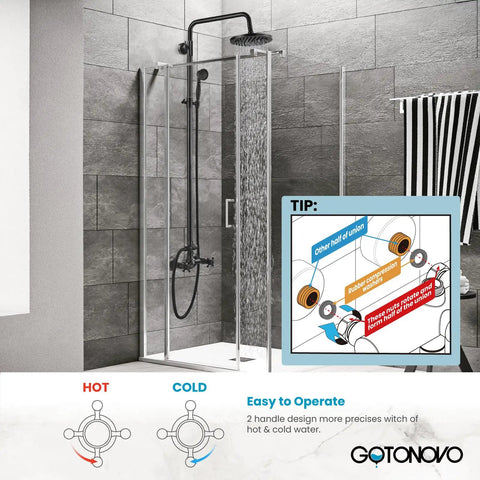 Exposed Shower Faucet Set With 8-Inch Rainfall Head, Handheld Shower, Wall Mount Cross Handle, Oil Rubbed Bronze Finish setup
