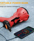 Beast Bright Rechargeable Spotlight Flashlight With 200 Lumen High Mode IP66 Waterproof charging a phone with USB-C cable.