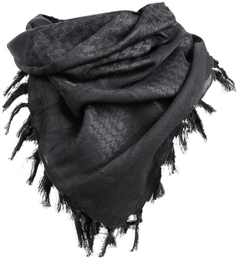 Desert Tactical Shemagh Scarf For Everyday Outdoor Gear, 100 Percent Cotton Keffiyeh Wrap, Lightweight Breathable Black Scarf