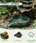 Totally Slick Leaf Shaped Splash Block With Turtle Sculpture, Resin leaf guard in garden with turtle and water feature.