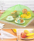 Green mesh tent from 5 Pack Mesh Food Cover Tents For Picnics And Barbecues, covering food, 17 by 17 inch coverage