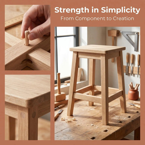 Crafting a stool with 100 Piece Wood Dowels 6x30mm Fluted Dowel Pins With Beveled Ends for precision woodworking.