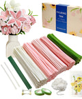 Dope 350 Piece Pipe Cleaner Flower Kit With Tutorial, Five Color Options, fluffy yarn, green floral wires in packaging