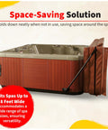 Low Mount Spa Cover Lift For Rectangular And Square Spas Up To 8 Feet Wide shown folded on a red hot tub.