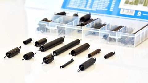 54 Piece Extension Spring Set In Durable PP Storage Case With Built In Size Chart, Includes 24 Different Spring Sizes, Black Oxide Finish
