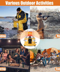 Two In One Propane Heater And Stove With 13000 BTU Output in use for ice fishing, hunting, gathering, and camping outdoors.