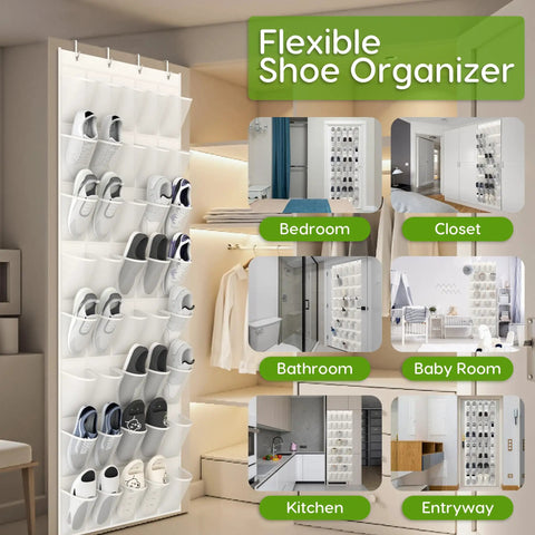 Over The Door Shoe Organizer With 40 Large Breathable Mesh Pockets Space Saving Hanging Shoe Rack For Entryway Bedroom And Closet Storage White