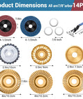 14 Piece Wood Carving Disc Set For Four Inch And Four And A Half Inch Angle Grinders With Seven Eighths To Five Eighths Inch Arbor dimensions