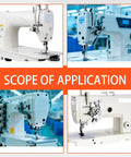 Various types of industrial sewing machines compatible with Industrial Sewing Machine Servo Motor 550W for lockstitch and overlock.