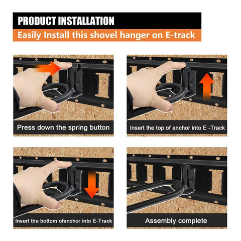 E Track Tool Holder Organizer 4 Pack for Shovels and Gear Heavy Duty Double J Hooks Black E Track Accessories installation guide