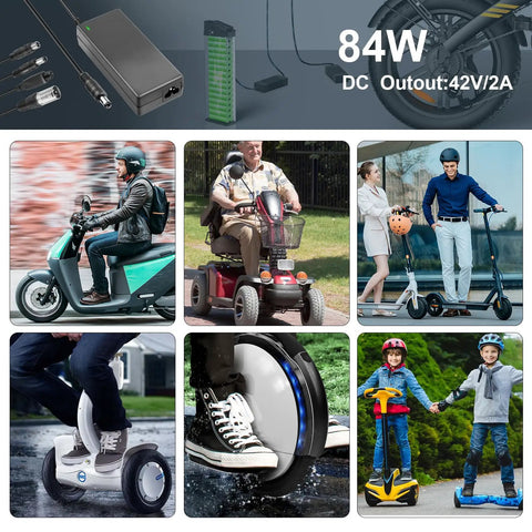 42V 2A Electric Scooter Charger Universal Replacement With 7 Plugs, 100-240V Input, for various scooters and rides