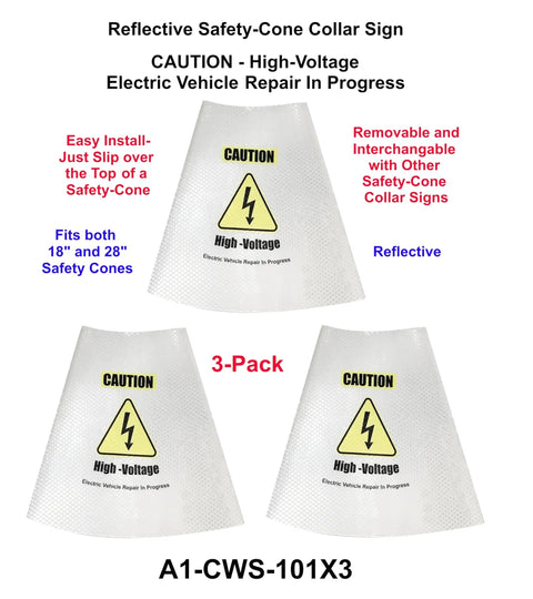 Shop Certified Reflective Traffic Safety Cone Collar Kit For EV Repairs And High Voltage Warning Systems Keeps Your Crew Safe On The Lot With A No Nonsense Three Pack, 3-pack reflective cone collars.