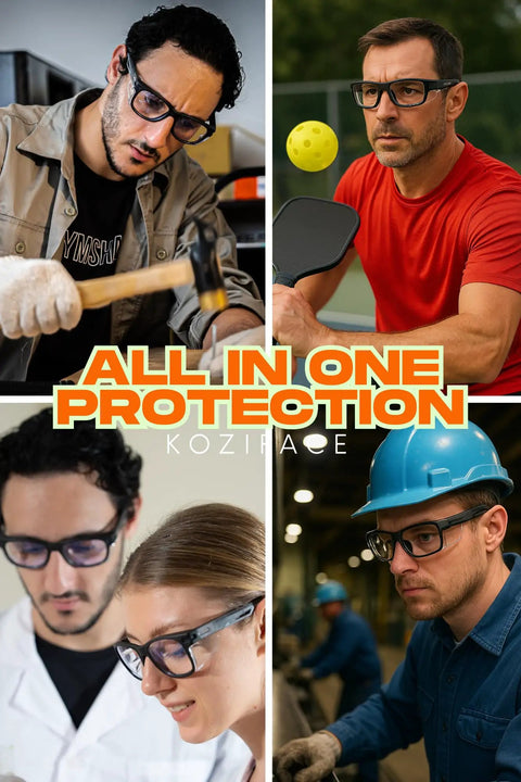 Men and women wearing Anti Fog Safety Glasses With Side Shields And ANSI Z87.1 in various work and DIY settings