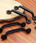 Black Barn Door Handles 10 pcs zinc alloy retro gate pulls with mounting screws on wooden surface