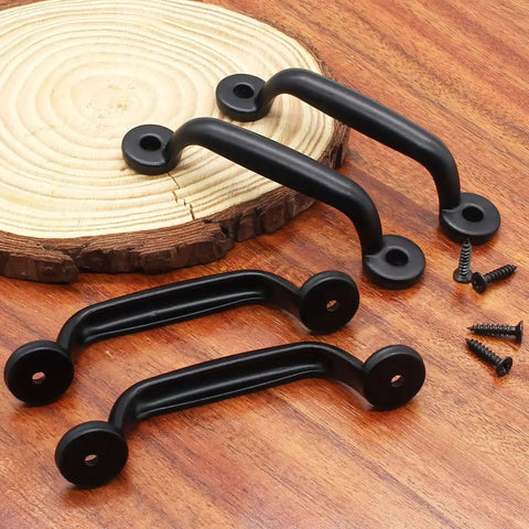 Black Barn Door Handles 10 pcs zinc alloy retro gate pulls with mounting screws on wooden surface