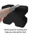 Two Pack Portable Shooting Rest Benches For Rifles, Pistol And Shotgun with V-block holding a rifle, boosting accuracy.