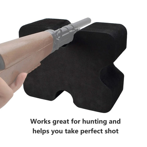 Two Pack Portable Shooting Rest Benches For Rifles, Pistol And Shotgun with V-block holding a rifle, boosting accuracy.
