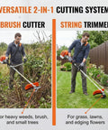 Gas Powered 52cc 2 Stroke Beast Of A Brush Cutter With 3 Tooth Blade And String Trimmer in lawn and thick brush use