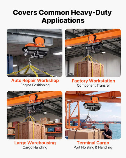 Heavy Duty Electric Hoist Trolley Workhorse 1 Ton Capacity lifting cargo in workshop and factory settings on I-beams