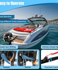 Luxury boat with 6HP 4-Stroke Outboard Motor For Small Boats, 140cc Short Shaft With Tiller, air-cooled engine visible