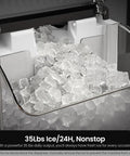 Rapid Chill Countertop Nugget Ice Maker Churns Out 35 Pounds Daily with fresh, clear nugget ice in storage bin.