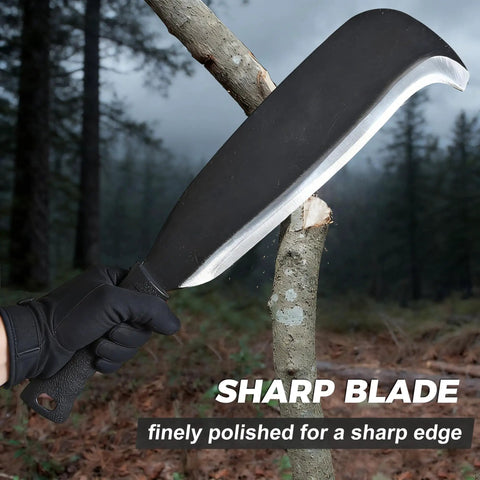 16 Inch Heavy Duty Forged Carbon Steel Machete For Cutting Trees And Dense Brush Double Edge Blade in use chopping wood