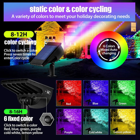 Solar Color Changing RGB Landscape Spotlights 7 Modes IP67 Waterproof Outdoor Lighting for Garden Yard Pathway 4 Pack