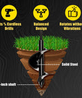 Bulb Planting Auger Bit Three By Seven Inches With Three Eighths Inch Non Slip Hex Drive, diagram with solid steel details