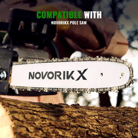 Top Tier 18 Inch Chainsaw Guide Bar And Replacement Chain Featuring 72 Drive Links With 0.325 Low Profile Pitch And 0.058 Gauge installed on Novorikx pole saw.