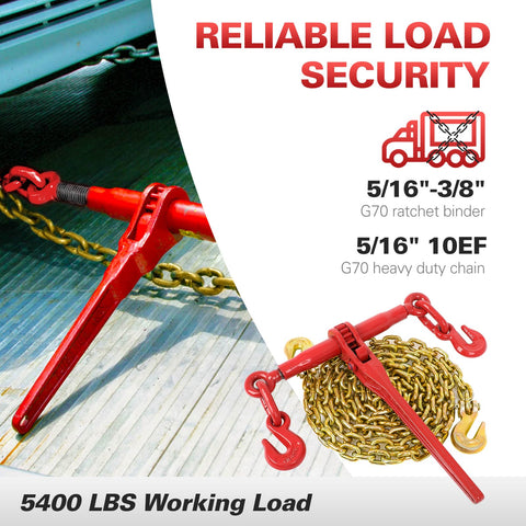 5 16th To 3 8th Inch Ratchet Binder With 10 Ft G80 Chain And G70 Grappling Hook Tie Down Hauling Kit For Flatbed Trailers 5400 Lbs