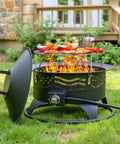 24 Inch Portable Propane Fire Pit With Grill, 60,000 BTU Smokeless Outdoor Gas Firepit With Lava Rocks in a garden setting