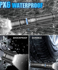Rechargeable Tactical Flashlight 10000 Lumens Zoomable LED With Power Display IPX6 Waterproof shown in rain and outdoors